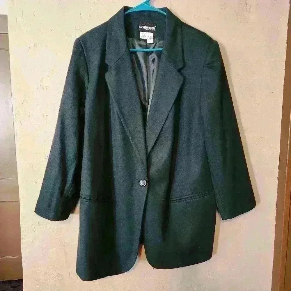 SAG HARBOR 100% pure wool oversized blazer size 16 W Dark Green